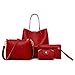 Produktbild REALIKE Damen 4 In 1 Handtasche Set Geldbeutel PU Leder Umhängetasche Litchi Schultertasche Kette Henkeltaschen Mode Messenger Tasche Sportbeutel Reisetaschen Brieftasche (Rot, M)