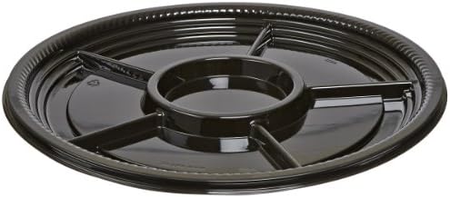 CaterLine Casuals Plastic 5-Section Platter Round Tray, 12-Inch Diameter, Black (25-Count)