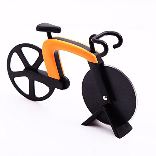 DORSION Fahrrad Pizzaschneider Edelstahl-Fahrrad-Pizza-Schneidrad（Orange & Black） (1PCS) - 2