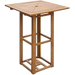 Tidyard Table de Bar/Table de Salle À Manger d'Extérieur (avec Trou de Parasol) pour Jardin/Terrasse/Patio en Bois d'Acacia Style Naturel 75 X 75 X 110 Cm