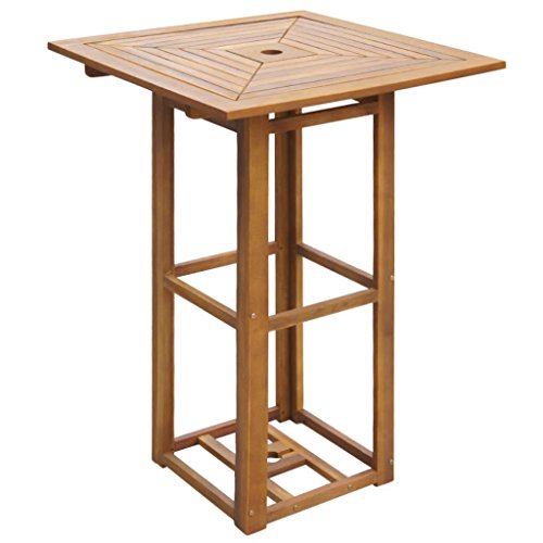 Tidyard Table de Bar/Table de Salle À Manger d'Extérieur (avec Trou de Parasol) pour Jardin/Terrasse/Patio en Bois d'Acacia Style Naturel 75 X 75 X 110 Cm