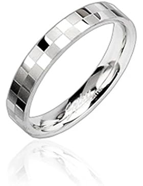 Paula & Fritz® Ring aus Edelstahl Chirurgenstahl 316L silber 4mm breit Checkered Gravur verfügbare Ringgrößen...