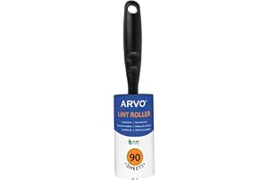 ARVO Luddrulle, 1 handtag med 1 rulle, 90 ark per rulle, tar bort damm, smuts, mjäll, djurhår från kläder, möbler och mattor.