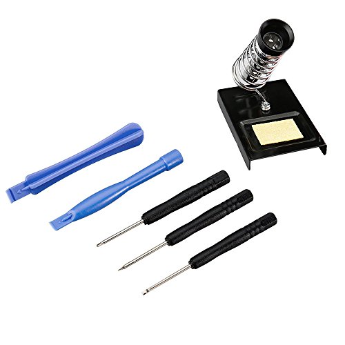 21in1 Lötkolben Set, Pushingbest 220V 60W Lötset Elektro Lötkolben Set Temperatureinstellbares Lötkolben-Set mit 6 Hilfswerkzeugen 5 Lötspitzen 2 Pinzetten 1 Störungspumpe 1 Blechschlauch 1 Schweißen Eisenklammer Lötkolben-Werkzeugkit mit PU-Beutel und Telefon Reparatur-Werkzeug - 4