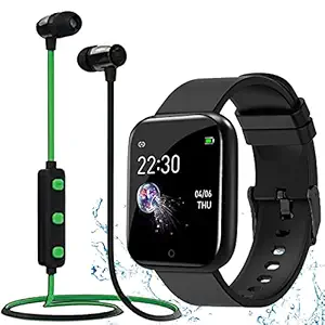 Lapras ( SEASON END OFFER 12 YEARS WARRANTY) Waterproof Smart Watch QQ11 For Men Women Fitness Tracker Blood Pressure Heart Rate Monitor For Girls & Boys with Z1 Wireless Bluetooth Headset Hand-Free Calling, Sweatproof For M i Black