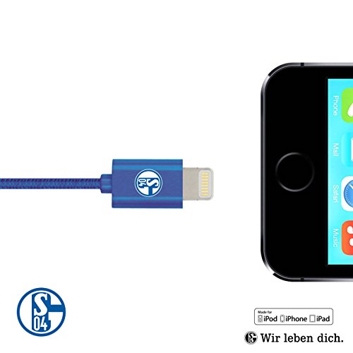 FC Schalke 04 Datenkabel / Ladekabel, für iPhone / iPod / iPad, Lightning auf USB, Apple zertifiziert, Länge: 1m, Farbe: blau - 4