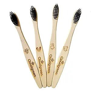 Cloudgreen Kids Natural Bamboo Toothbrushes with Premium Soft Charcoal Bristles, BPA Free-Organic Toothbrushes with Lovely Cartoon Designs, Child Size-4 Pack