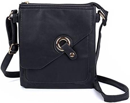 LADY'S FAUX LEATHER SHOULDER BAG SMOOTH DESIGNER CROSS BODY HANDBAG WITH FLAPOVER CLOSURE. LOTS OF COMPARTMENTS VEGAN FRIENDLY, FITS IPADS MULTIPLE COLOURS (Black)