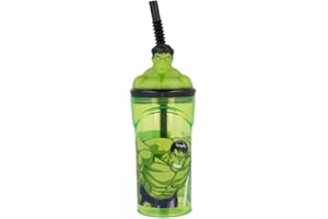 ILS I LOVE SHOPPING Verre 360 ml Gobelet avec paille et personnage 3D pour enfants sans BPA (Avengers Hulk)