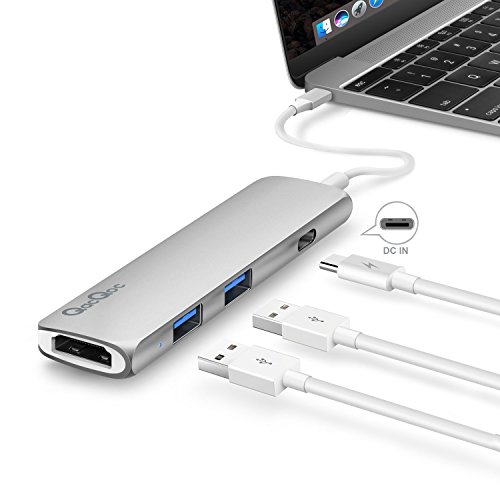Bqeel GN22B USB C Hub Aluminum Premium Typ-C-Multi-Port Hub mit 1 Typ-C Ladeanschluss, 1 4K HDMI(30Hz) Videoausgang und 2 USB 3.0 Ports ultra leicht und mobil für Typ C Computer und Tablets wie MacBook Pro 2016, MacBook 2015/2016, Google Chromebook 2016 (Silber)