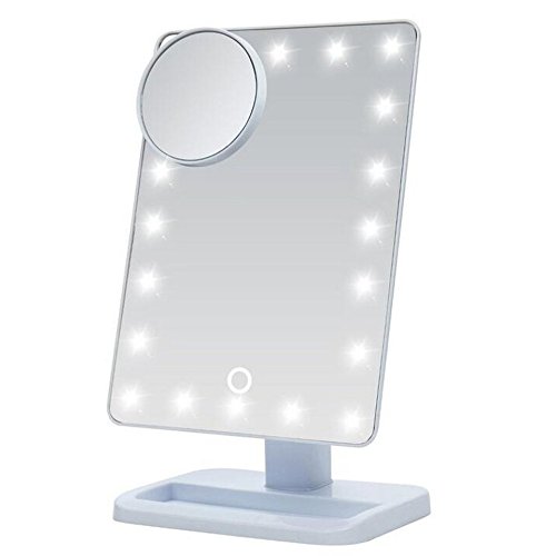 Cadrim kosmetikspiegel LED,20 LEDs, Dimmbar Durch Touch-Schalter, 10 x Vergrößerungsfleck , 12-Zoll Bildschirm, 180°Drehbar für Make up , Rasieren , Reisen,Schwarz/Weiß (Weiß)