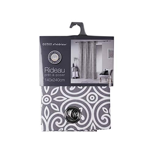 coton d'intérieur rideau a oeillets 140x240 cm coton assia gris