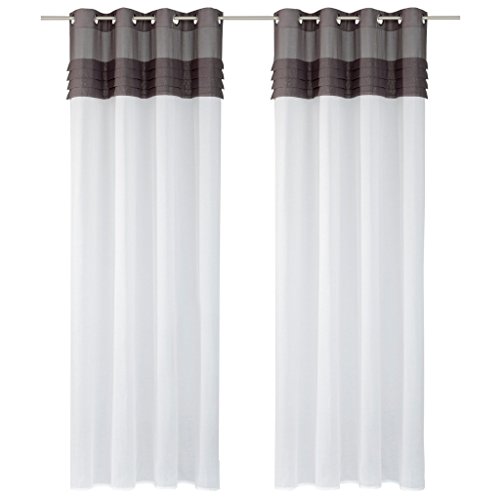 1er Pack Voile Vorhänge mit Faltenblende Uni Farbe Gadine mit Ösen Grau BxH 140x145cm