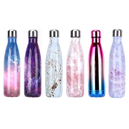 YCFIRE Bottiglia Acqua in Acciaio Inox 500ml, Senza BPA, Isolamento Sottovuoto a Doppia Parete per 24 Ore Freddo & 12 Caldo, Resistente ai Graffi, Facile da Pulire (Blu Cielo Stellato)