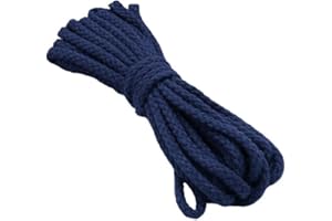 VOKENFORU 10 Meters Thicked Braided Cotton Rope Dark Blue 5MM Wide Macrame Cord Drawstring Cotton Rope for DIY Projects/Scene Decoration/Sewing