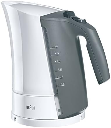 Braun WK300 Bollitore elettrico, Capacità 1,7L, Ebollizione Rapida in 45 Secondi, Impugnatura Ergonomica, Base Girevole a 360°, Avvolgicavo e Piedini Antiscivolo, Bianco