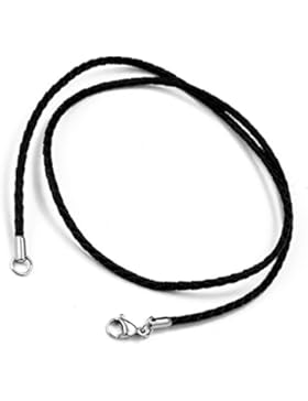 cupimatch Unisex New 2-in-1-3mm schwarz geflochtenes Leder Kordel Seil Kette Halskette Wickelarmband Edelstahl...