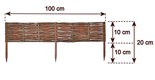 Natürliche Beeteinfassung: 10 Elemente (10cm hoch) – Steckzaun in 25 verschiedenen Größen, Rasenkante, Weidenzaun – imprägniert, Länge:100cm - 7