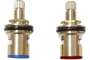 SDFIXINGS Tap Cartridge Valve Replacement, Ceramic Disc Faucet Cartridges, Brass Gland Inserts with Washer Screws, Quarter 1/4 Turn for Sink Bathroom Shower Kitchen (Set 2 pcs - Cold & Hot)