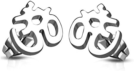 Stainless Steel Ohm Symbol Hindu Religious Stud Earring (pair)
