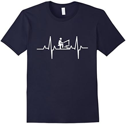 Fishing Heartbeat Catching Big Fish Fisherman Heartbeat Tee Male Medium Navy