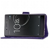 LEMORRY Sony Xperia XZ Premium Hülle Tasche Leder Flip Cover Case Schutzhülle Slim Bumper Schutz Magnetisch Soft Beutel Haut Weich Silikon Cover Schale Mit Kreditkarten-Slot, Glücklicher Klee Violett - 