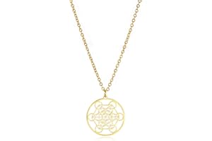 unift Cubo de Metatrón Collar Colgante Para Hombres Mujeres Acero Inoxidable Estilo Geométrico Hueco Sellos de Arcángel Collar Espiritual Curación Talismán Joyería