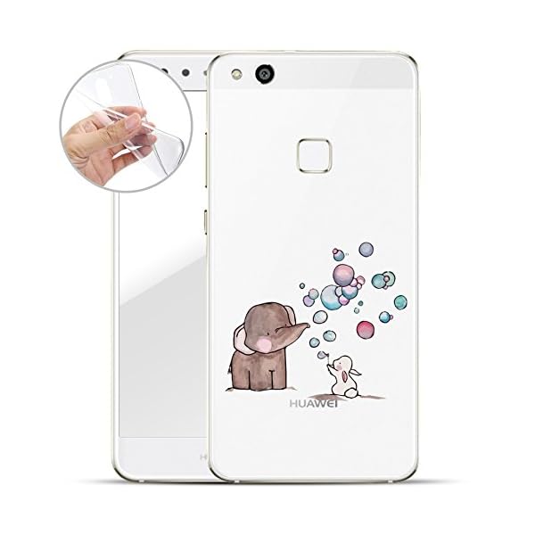finoo | Huawei P10 Lite Weiche Flexible Silikon-Handy-Hülle | Transparente TPU Cover Schale mit Motiv | Tasche Case Etui mit Ultra Slim Rundum-Schutz | Elefant Hase Seifenblasen