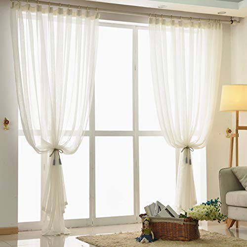HM&DX Lino Tende Trasparenti Gancio 1-Pannello Tende della Finestra Trattamenti Tende in Tulle Voile per Salotto Camera da Letto Balcone -Bianca 350x270cm(138x106inch)