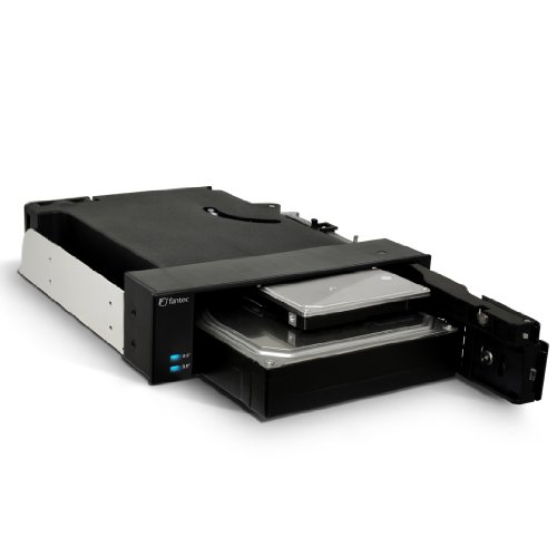 FANTEC MR-2535DUAL 2-fach Wechselrahmen (für den Einbau von 6,35 cm (2,5 Zoll) und 8,89 cm (3,5 Zoll) SATA I/II/III Festplatten und SSDs in einen 13,34 cm (5,25 Zoll) Schacht, 40 mm Lüfter, schraubenlos, trägerlos, Keylock) schwarz