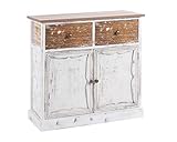 weiß lackiertes Paulownia Holz im Shabby Look, Deckplatte aus braunem MDF Holz