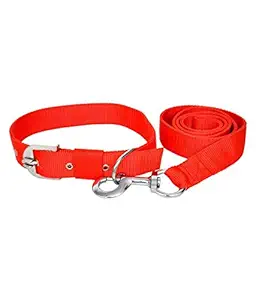 Body Building Nylon 1 Inch Red Color Dog Collar Belt, 1.5m Lengthy Dog Collar & Leash for All Breed of Pet Dogs.