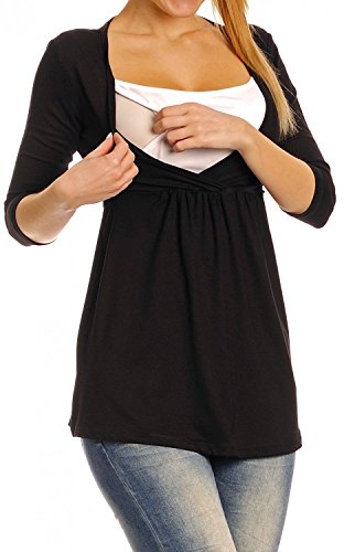 Zeta Ville - Women's Maternity Nursing Wrap Front T-shirt Top Shirt M-3XL - 372c (Black, UK 18)