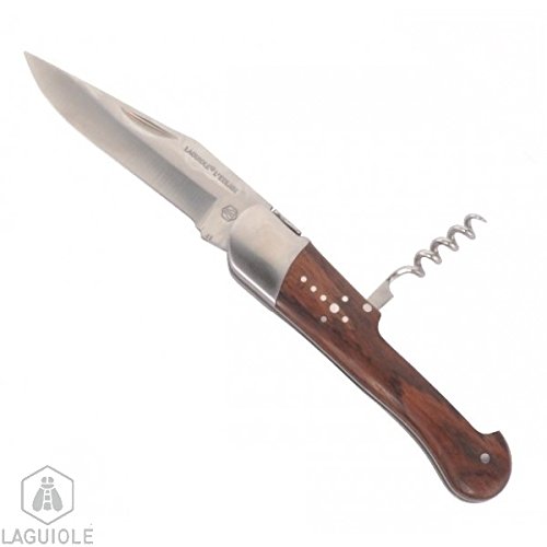 LAGUIOLE Jagdmesser mit Lederetui – 22cm Klappmesser. mit Griff aus exotischem Holz, mit Heftbacken/Mitres aus Messing Ihr täglicher Wegbegleiter, schnittsicher, praktisch und funktionell. - 3