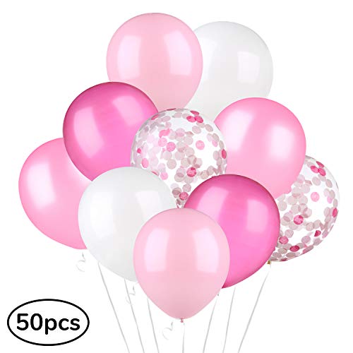 Preisvergleich Produktbild ecooe 50 Stück Perle Latex Luftballons 12 Zoll Konfetti Ballons 5 Farben Rosa Hellrosa Fuchsie Weiße Konfetti Ballons für Baby-Duschen, Hochzeiten, Geburtstage Party Dekorationen