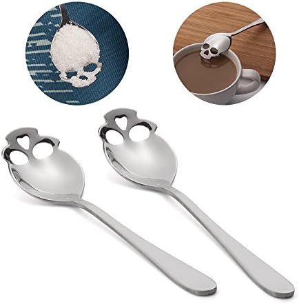 2 Skull Sugar Spoons FOXAS Skull Sugar Spoon 304 Stainless Steel Tea and Coffee Stirring Spoon Set of 2 (18/10 Chromium Nickel)