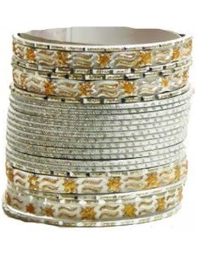 Indische Bangles 24 Armreifen Mahive silber gold 7cm mit Bindis Bollywood Sari Schmuck