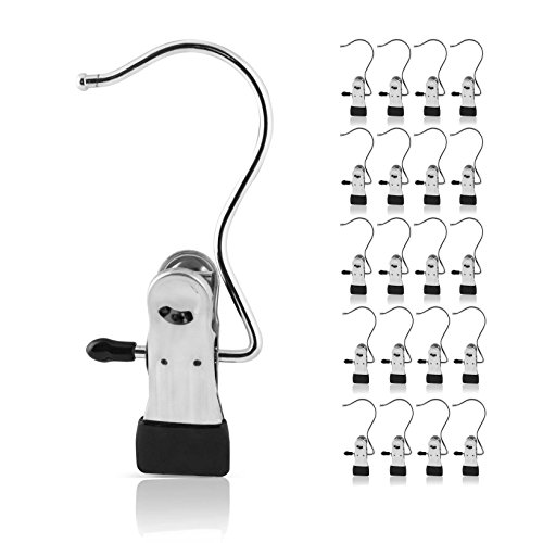 VENKON - Set 20 Clips Universal Antirutsch Klammern aus Metall mit Haken für Aufbewahrung & Befestigung