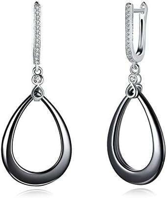 Women Sterling Silver Drop Dangle Earrings KOLOVEADA Jewelry Water Drop Ceramic Earrings with White Sparkling Crystals