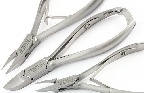 Blizzard Podiatry 3-Pcs Toe Nail Clipper Nipper Set - Professional Chiropody Cutter Instrument Kit - GERMAN Stainless Pedicure Plier - CE Approved Foot Care Tools With FREE Nail Dresser GIFT