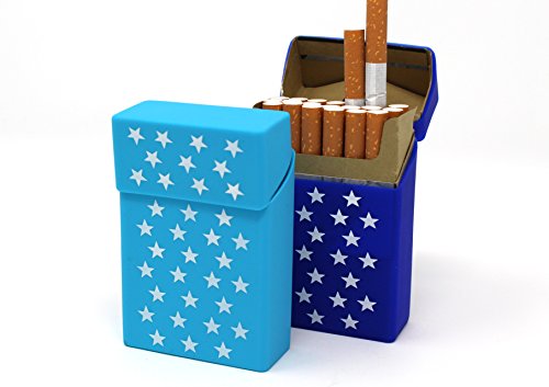 2x Zigarettenbox aus Silikon – Sterne dunkelblau und hellblau – Zigarettenhülle – Zigarettenetui – passend für eine Zigarettenschachtel in Standardgröße - 2