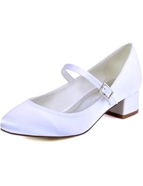 Elegantpark Damen Geschlossene Zehen Mary Jane Block Absatz Pumps Hochzeit Brautschuhe