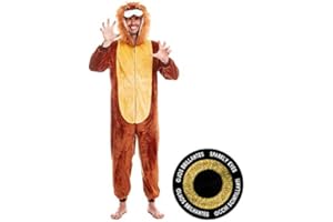 PARTILANDIA Disfraz Animal Hombre Mujer Cuerpo Entero con Capucha Ojos Brillantes【Tallas Adulto S a L】Mono Calentito Suave cremallera posterior Disfraces Carnaval Animales Desfiles Obras Teatro Actuaciones Bailes