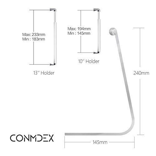 CONMDEX iPad Pro Ständer Aluminium für iPad Pro 9,7 Zoll iPad Pro 12,9 Zoll, Surface Pro 4, Samsung Galaxy Tab und andere Tablets, um 360 ° drehbar, silberfarben - 2