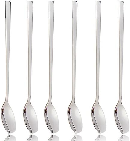 6 pcs Premium Quality Latte Spoons, HiChili Long Handle Stainless Steel Spoon, Ideal For Tassimo Coffee Cafe Latte, Espresso, Hot Chocolate, Hot Drinks, Dessert &amp; Ice Cream Sundae, 8.3 inchs
