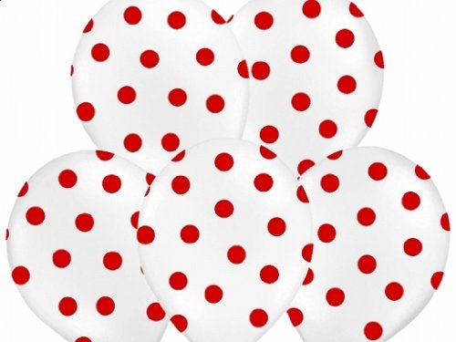 BUDILA® 10 grosse Luftballons weiss mit roten Punkten ca. 110cm Umfang heliumgeeignet