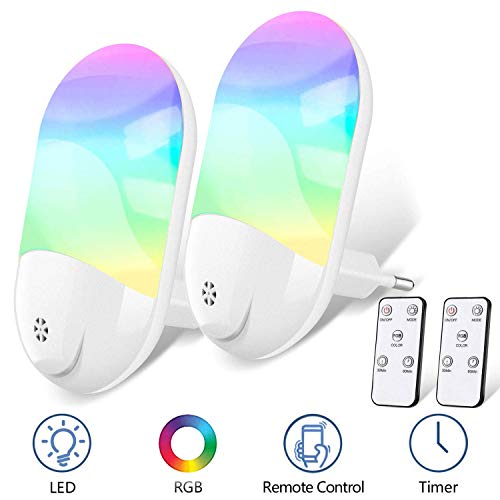 Preisvergleich Produktbild LED Nachtlicht Steckdose Kinder, RGB Nachtlicht Baby mit Fernbedienung, Zeitgesteuert,8 Farben einstellbar und warmweiß umschaltbar,für Babyzimmer,Schlafzimmer,Flur,Küche,Bad [Energieklasse A +++]