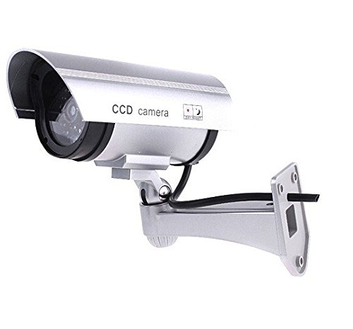 BW Dummy Cameres Outdoor Indoor Fake Dummy Imitation CCTV Security Camera W/Blinking Flashing Light Bullet Shape Silver