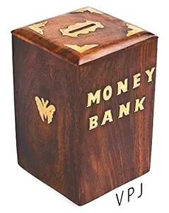 Piggy Bank for Adults Wooden Money Bank Coin Box for Kids with Lock Gifts for Boys, Girls & Adult Crafted (16 x 10 x 10 Centimeters, Brown)