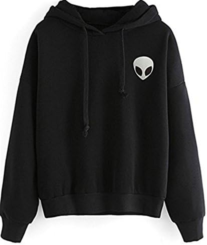 BOHAI Womens Betty Alien Print Casual Crew Neck Cropped Jumper Hooded Sweatshirt